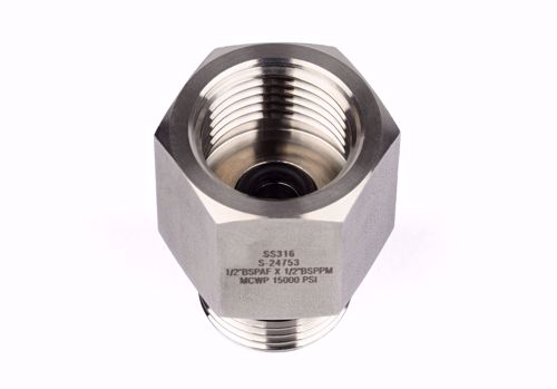 Afbeelding van Verloop 1/2" BSP volgens EN 837 female x 1/2"BSP male, 60 graden conus